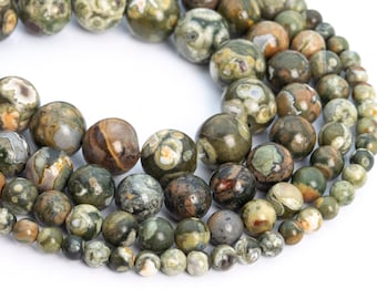 Genuine Natural Green Rhyolite Rain forest Jasper Loose Beads Round Shape 6mm 8mm 10mm