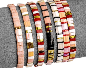 DREAM SUNSET - Bracciale Tila con piastrelle, bracciali impilabili in stile boho con perline di vetro, bracciale con coralli, gioielli estivi, bracciali da spiaggia