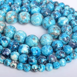 Blue & Gray Rain Flower Jade Loose Beads Round Shape 6mm 8mm 10mm 12mm