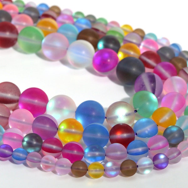 Matte Rainbow Mystic Aura Quartz Loose Beads Round Shape 6mm 8mm 10mm 12mm