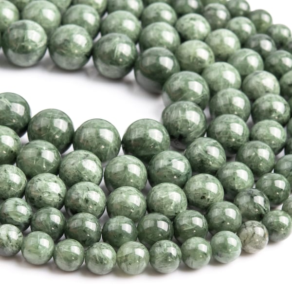 Genuine Natural Green Rutilated Quartz Loose Beads Round Shape 7mm 8mm 9mm 10mm 11mm