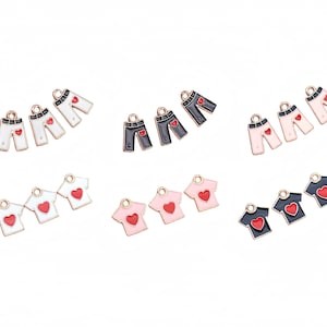 4 Pcs Jeans T-shirt Enamel Charms - Gold Tone With Color Enamel