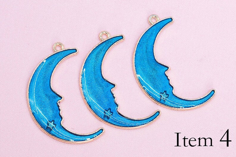 6 Pcs Rabbit / Moon Enamel Charms - Gold Tone With Color Enamel - Etsy