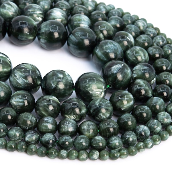 Genuine Natural Seraphinite Loose Beads Grade AAA Ink Green Round Shape 6mm 8mm 10mm 12mm