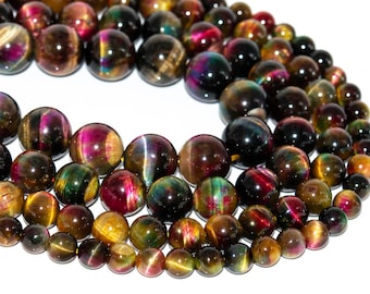 Cat Eye Multicolor Tiger Eye Loose Beads Grade AAA Round Shape 6mm 8mm 10mm 12mm