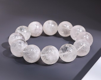 12MM-20MM Genuine Natural White Phantom Quartz A Round Big Size Beads Gemstone Bracelet For Man and Woman,Healing Crystal Bracelet