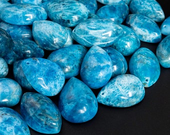 Genuine Natural Deep Blue Teardrop Shape Apatite AA Quality Top Drilled Gemstone Pendants
