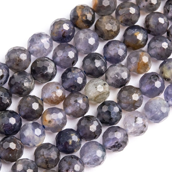 Genuine Natural Gray Purple Iolite Loose Beads Grade A Micro Faceted Round Shape 6mm