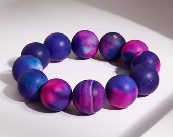 19-20MM Multicolor Purple Matte Starry Sky Agate Round Big Size Beads Gemstone Bracelet For Man and Woman
