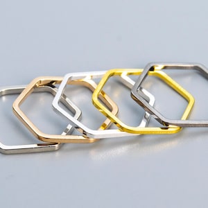 10 Pcs Hexagon Connector Charms - Silver, Light Gold, White Gold, Gold, Black Gunmetal Tone 16x1x1MM