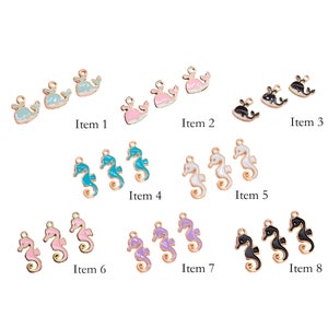6 Pcs Whale / Seahorse Enamel Charms - Gold Tone With Color Enamel