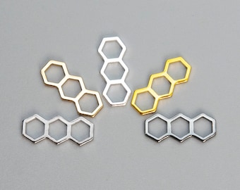 3つの六角形コネクタチャーム5個 - シルバー、ライトゴールド
