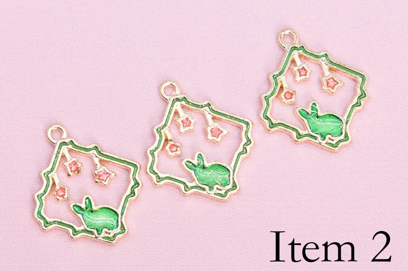 6 Pcs Rabbit / Moon Enamel Charms - Gold Tone With Color Enamel - Etsy