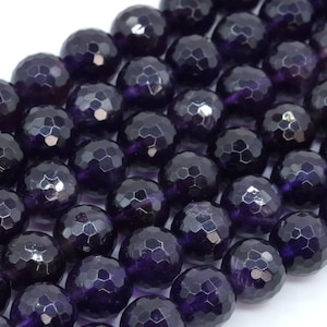 Genuine Natural Dark Purple Amethyst Loose Beads Grade AAA Micro Faceted Round Shape 7-8mm 9-10mm
