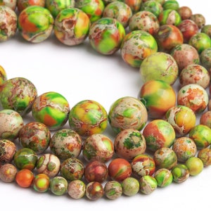Yellow Green Sea Sediment Imperial Jasper Loose Beads Round Shape 6mm 8mm 10mm