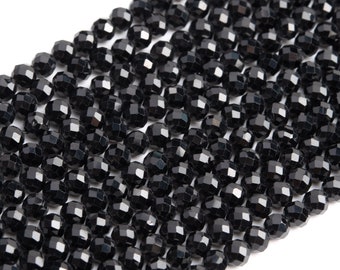 Genuine Natural Black Tourmaline Loose Beads Brazil Grade AAA Faceted Round Shape 2mm 3mm 4-5mm