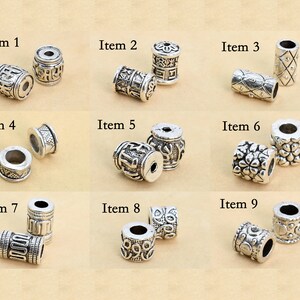 5 Pcs Tube Spacer Beads - Antique Silver Tone Beads