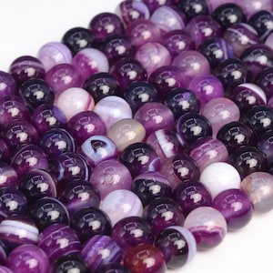 Purple Striped Agate Loose Beads Round Shape 8mm