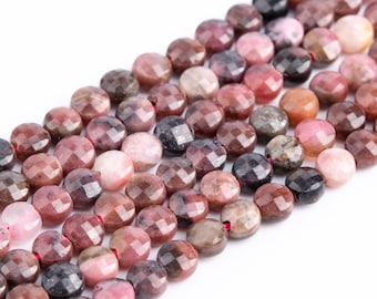 Véritable Rhodonite Rose Naturel Perles Lâches Faceted Flat Round Button Shape 4x2mm