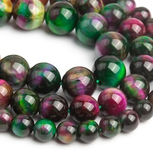 Green & Pink Tiger Eye Loose Beads Round Shape 6mm 8mm 10mm