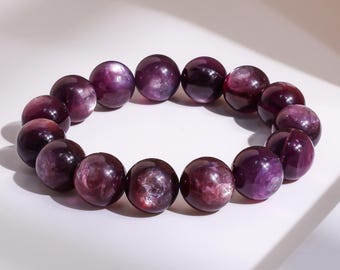 13/14/15/16MM Genuine Natural Lepidolite Purple Round Big Size Beads Gemstone Bracelet For Man and Woman