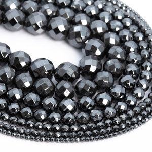 Genuine Natural Black Grey Hematite Loose Beads Faceted Round Shape 6mm 7-8mm 10mm