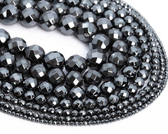 Genuine Natural Black Hematite Loose Beads Faceted Round Shape 6mm 7-8mm 10mm