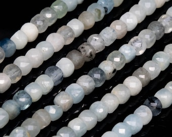 Genuine Natural Gray Blue Aquamarine Loose Beads Grade A Faceted Cube Shape 4mm