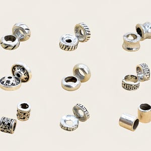 10 Pcs Tube / Rondelle Spacer Beads - Antique Silver Tone Beads