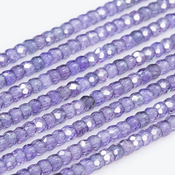 Purple Cubic Zirconia Loose Beads Faceted Rondelle Shape 3x2mm