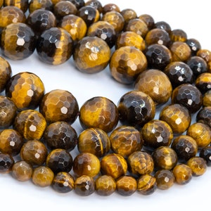 Genuine Natural Yellow Tiger Eye Loose Beads Grade A Micro Faceted Round Shape 6mm 8mm 10mm 12mm