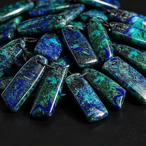Colgante de cuarzo malaquita azurita azul verde oscuro natural con forma de cabujón biselado/rectangular perforado en la parte superior