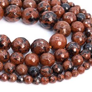 Genuine Natural Mahogany Obsidian Loose Beads Micro Faceted Round Shape 6mm 8mm 10mm