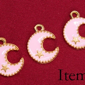 6 Pcs Rabbit / Moon Enamel Charms - Gold Tone With Color Enamel - Etsy