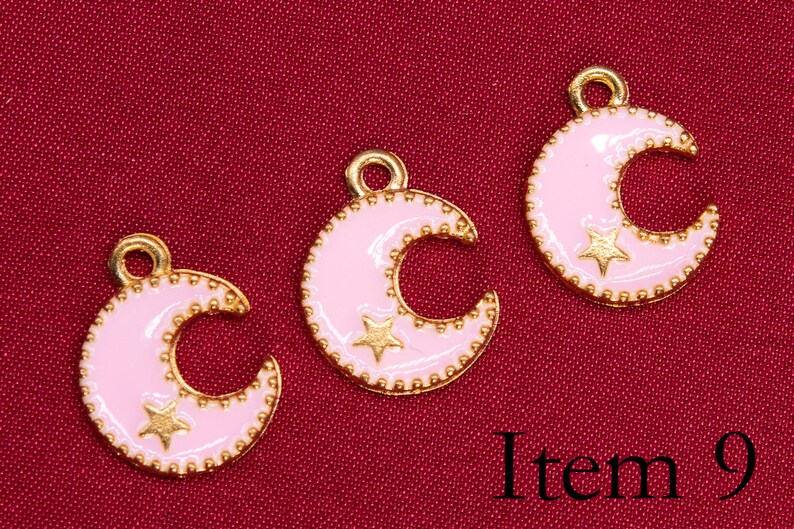 6 Pcs Rabbit / Moon Enamel Charms - Gold Tone With Color Enamel - Etsy