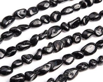 Genuine Natural Black Tourmaline Loose Beads Grade AA Pebble Nugget Shape 7-9mm