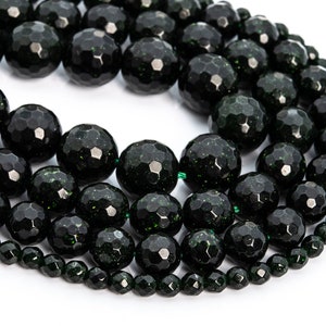 Dark Green Goldstone Loose Beads Micro Faceted Round Shape 6mm 8mm 10mm