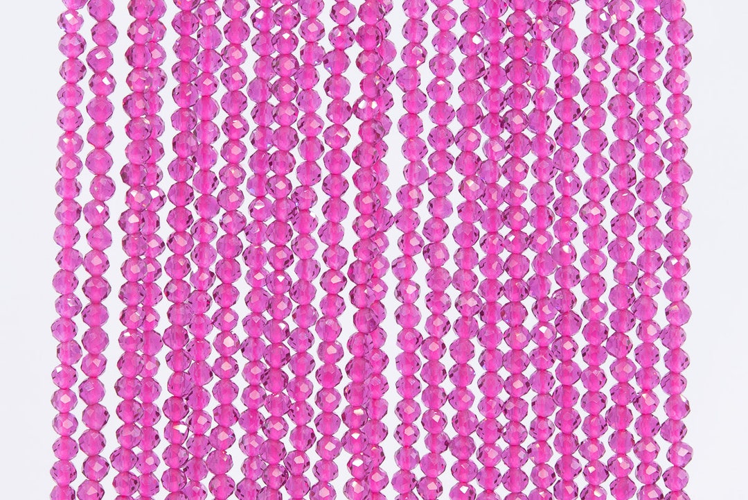 5-6mm Fuchsia Hot Pink Chalcedony Plain Rounds 8 inch 37 beads