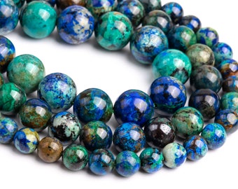 Perles de quartz malachite azurite bleue et verte véritables en vrac, forme ronde, qualité AAA, 6 mm 8 mm 10 mm