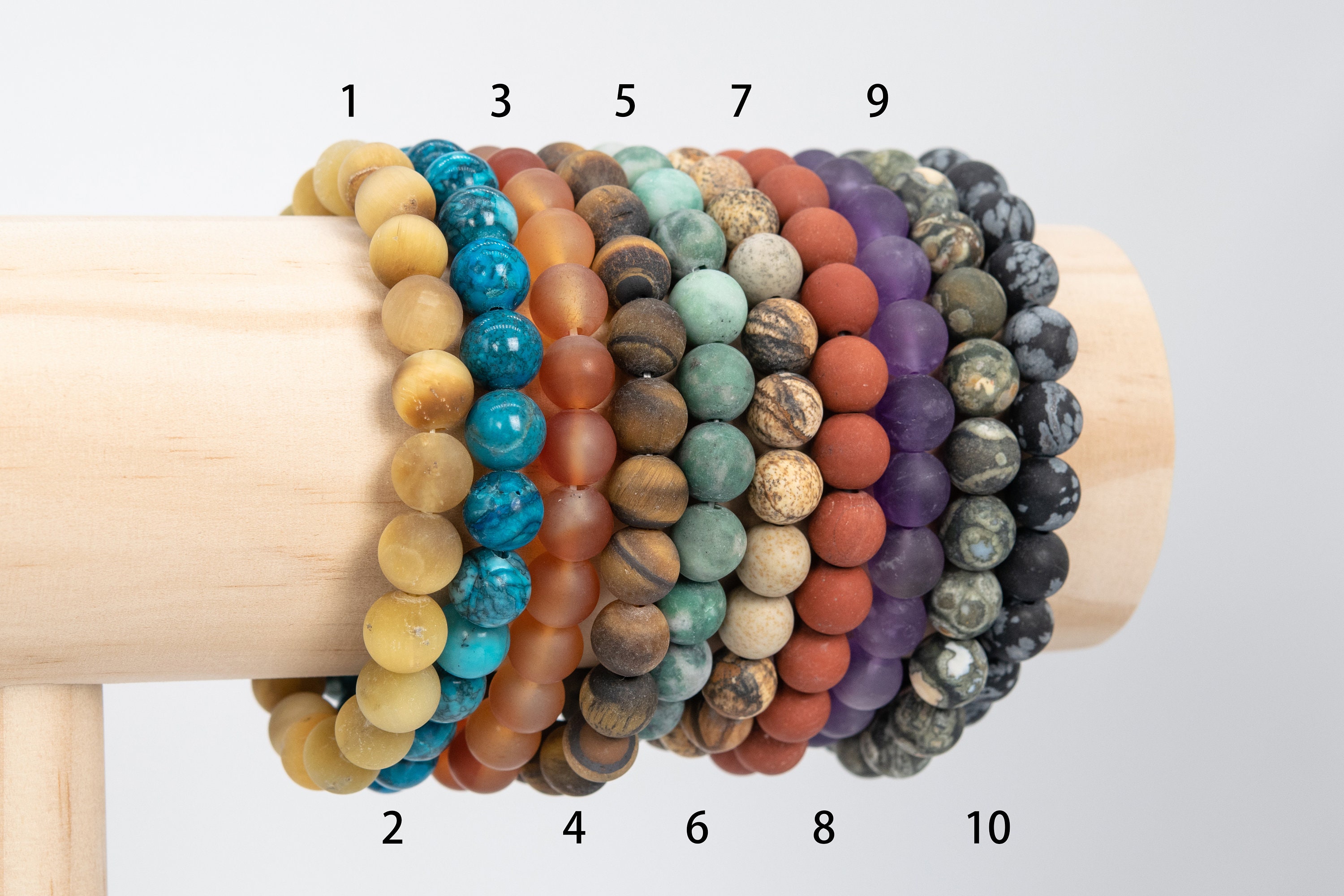 8mm Matte Round Gemstone Bracelet - Tiger Eye / Striped