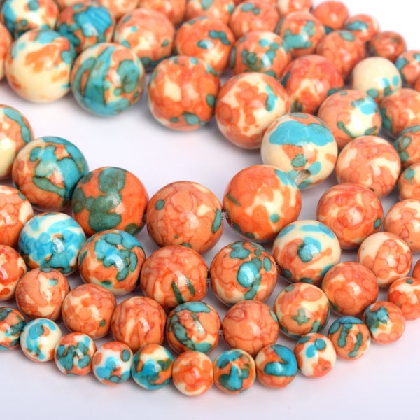Orange & Blue Rain Flower Jade Loose Beads Round Shape 6mm 8mm 10mm 11mm 12mm