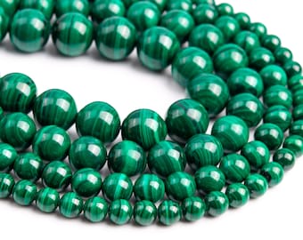 Perles en vrac en malachite verte naturelle véritable de catégorie AAA, forme ronde 6 mm 8 mm 10 mm 12 mm