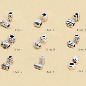 10 Pcs Tube Spacer Beads - Antique Silver Tone Beads