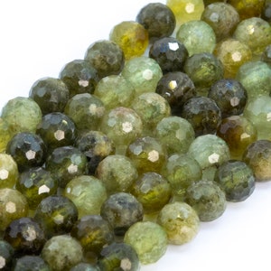 Genuine Natural Olive Green Garnet Loose Beads Grade AA Micro Faceted Round Shape 6mm