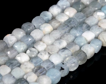 Genuine Natural Aquamarine Gray Blue Loose Beads Grade AA Faceted Cube Shape 4mm
