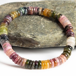 Genuine Natural Multicolor Tourmaline Loose Beads Grade A Heishi Rondelle Shape 4mm 5mm 6mm 7mm