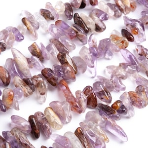 Genuine Natural Light Purple Amethyst Cacoxenite Inclusions Quartz Loose Beads Pebble Chips Shape 8-18x3-4mm