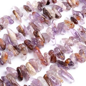 Perlas sueltas de cuarzo con inclusiones de cacoxenita y amatista morada natural genuina, forma de guijarro, 8-18 x 3-4 mm