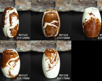 天然ブラウンホワイトレモンターコイズペンダント - バレルシェイプトップドリルカボションジェムストーンネックレス