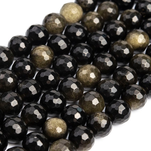 Genuine Natural Golden Obsidian Loose Beads Micro Faceted Round Shape 5-6mm 7-8mm 9mm 11mm